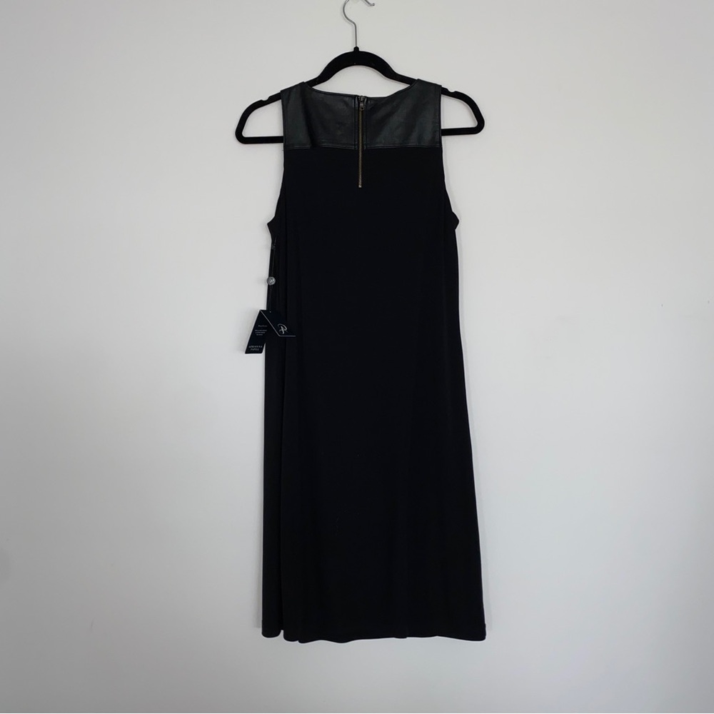 NWT Adrianna Papell Black Tank Dress With Faux Leather Upper Panel - Picture 2 of 5